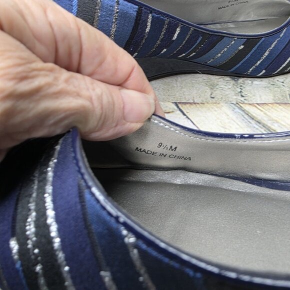 PROXY Navy Silver Multi Stripe Womens Emastine Dress Wedge Shoes  Size 9.5M - Picture 7 of 9